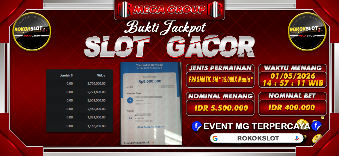 Bukti JP situs Rokokslot hari Jumat, 01 Mei 2026