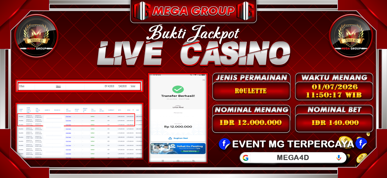 Bukti JP situs Mega4D hari Rabu, 01 Juli 2026
