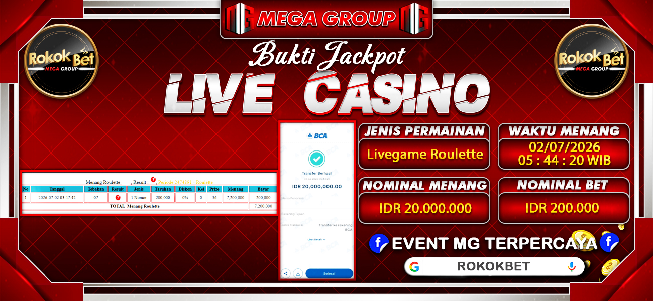 Bukti JP situs Rokokbet hari Kamis, 02 Juli 2026