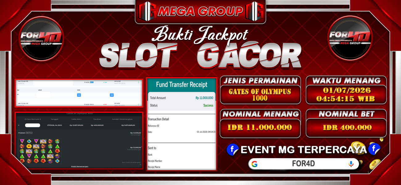 Bukti JP situs For4D hari Rabu, 01 Juli 2026