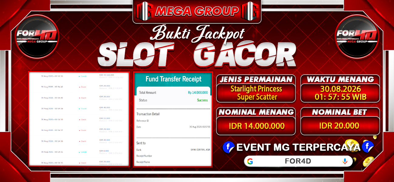 Bukti JP situs For4D hari Minggu, 30 Agustus 2026