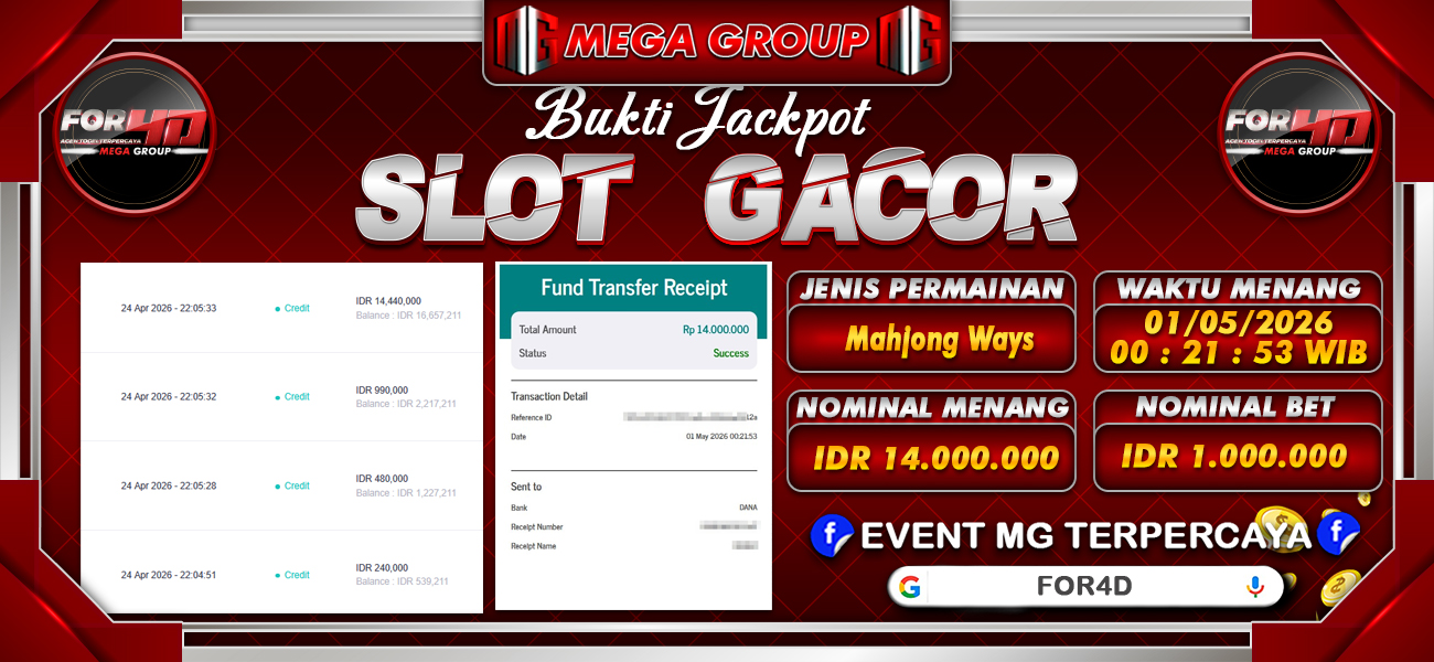 Bukti JP situs For4D hari Kamis, 30 April 2026