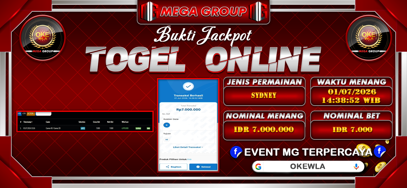 Bukti JP situs Okewla hari Rabu, 01 Juli 2026
