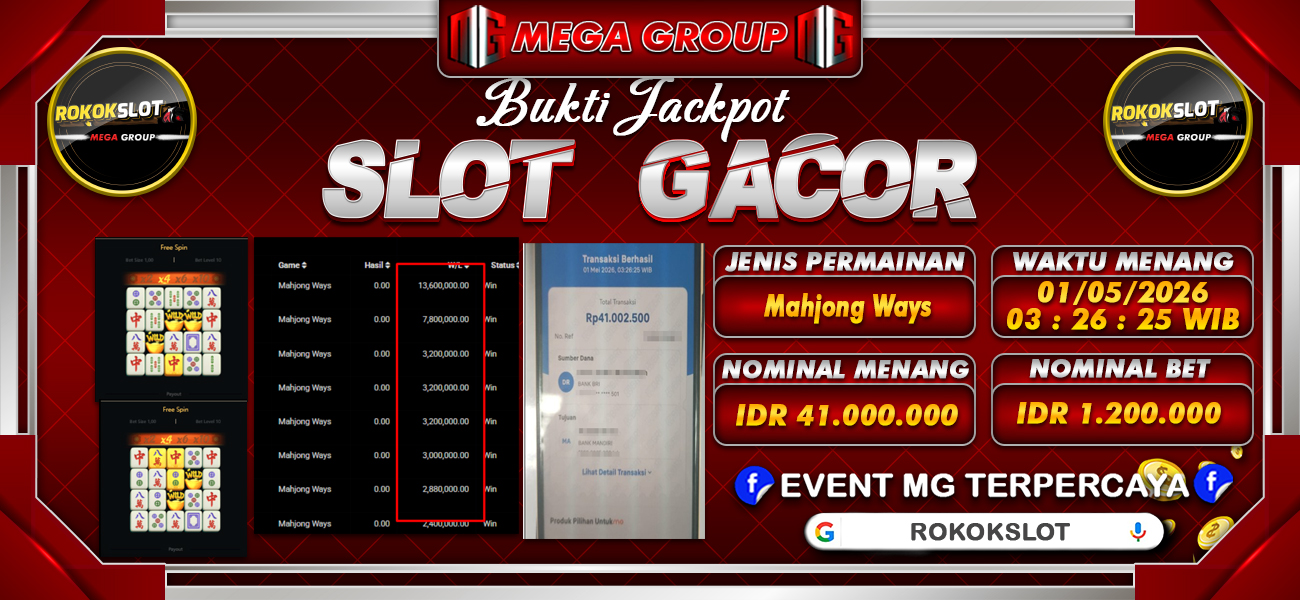 Bukti JP situs Rokokslot hari Jumat, 01 Mei 2026